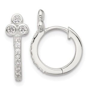 Sterling Silver E-coated CZ Hinged Hoop Earrings